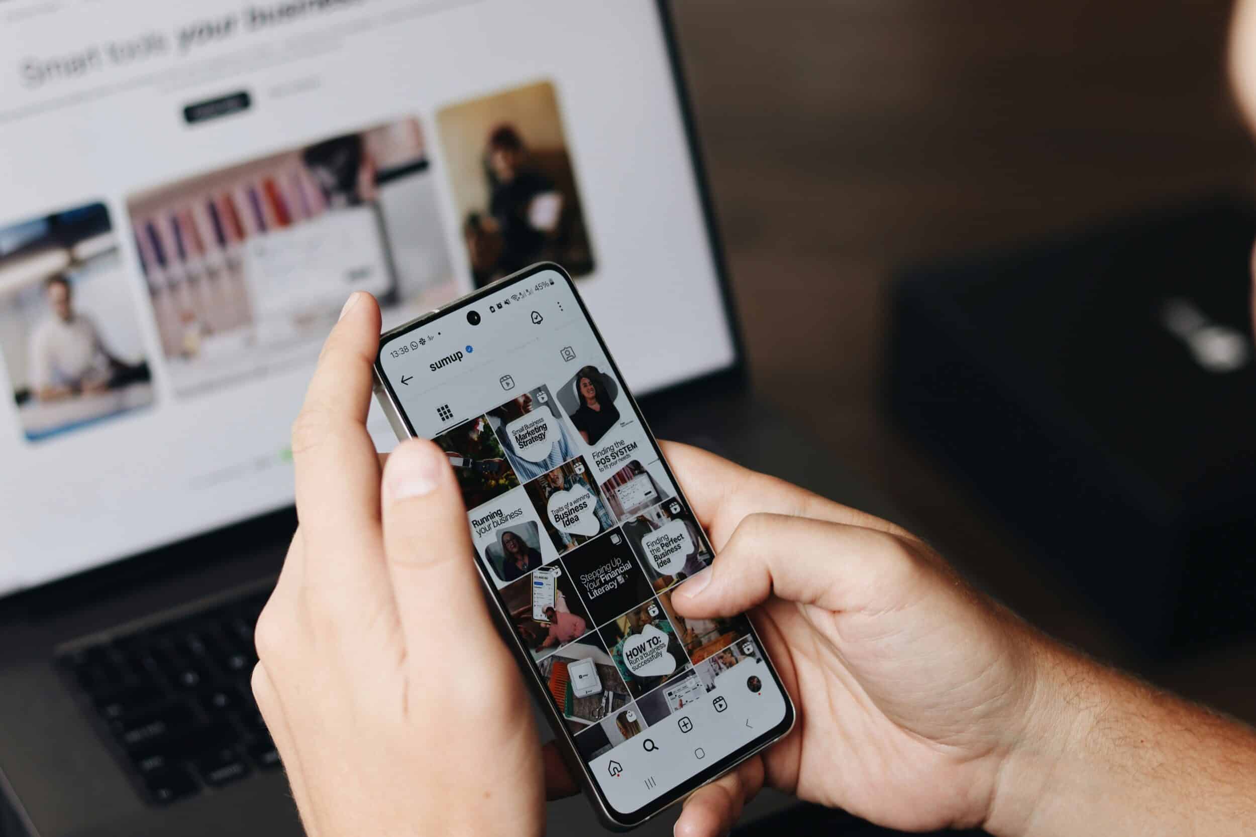 Person typing on photo application on mobile device.